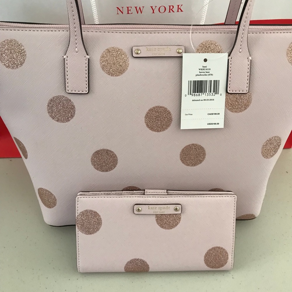 NWT KATE SPADE HANI HAVEN LANE PINK POLKA SET BAG - Picture 3 of 8